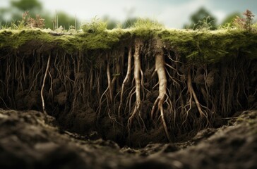 trees with strong roots embedded in the ground until they come out of the ground