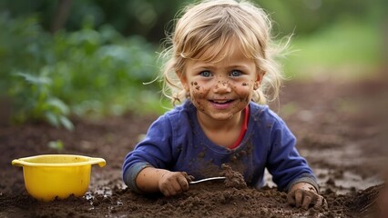 little girl playing in mud