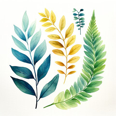 laurel wreath isolated on white Watercolor leaves and branches, fall leaves illustration transparent background, PNG ,Generative AI