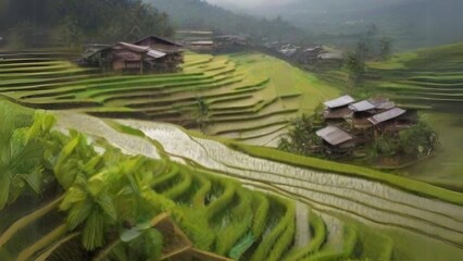 beautiful views of the village and green rice fields