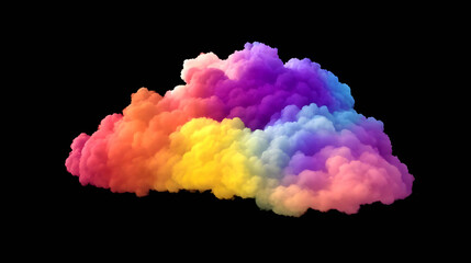 Vibrant colorful rainbow colored cloud isolated on black background