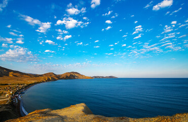 Panoramic bird's-eye view of the Quiet bay in the Crimea
