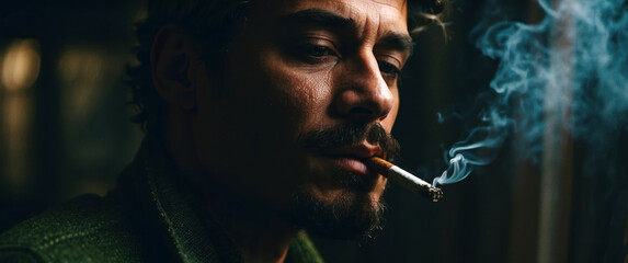 Man smoking marijuana cigarette - obrazy, fototapety, plakaty