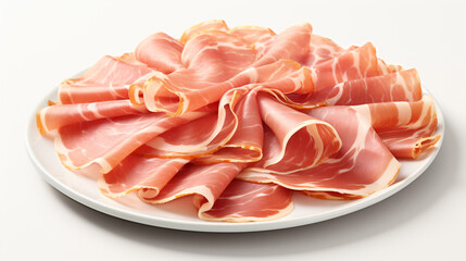 Plate of Thinly Sliced Prosciutto isolated on white background