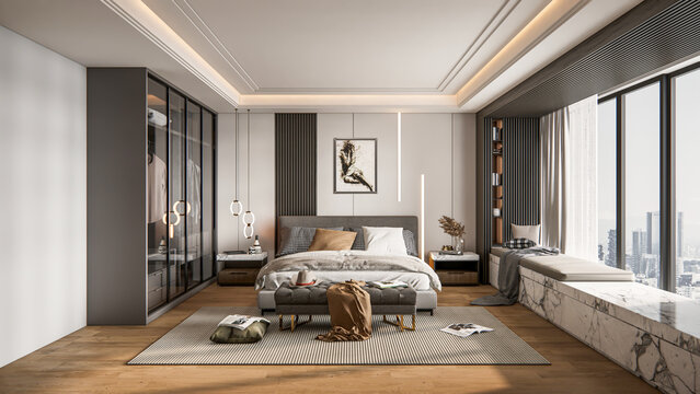 3d rendering modern bedroom interior scene design