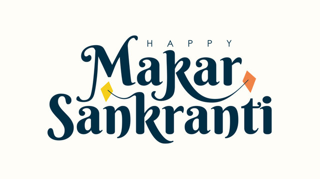 happy makar sankranti text design vector