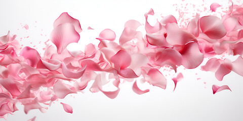Abstract whirlwind with soft  pink petal flowers on white background