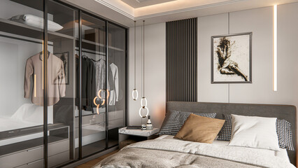 3d rendering modern bedroom interior scene design