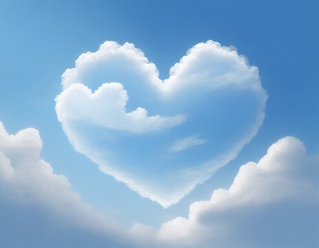 Heavenly Love: White Cloud Shaped Like a Heart Against the Blue Sky