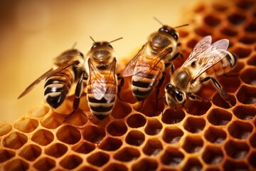 a group of bee on the honeycomb producing honey