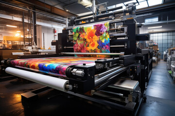 Modern printing press with color printing. Generative AI.