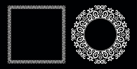Set of decorative frames Elegant vector element for design in Eastern style, place for text. Floral black and white borders. Lace illustration for invitations and greeting cards.