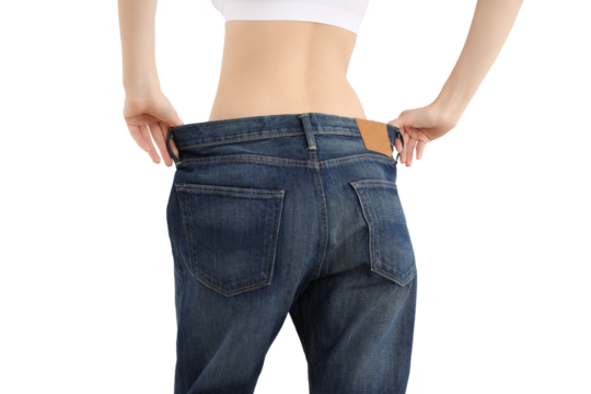 PNG thin girl wearing oversized pants isolated on white background.