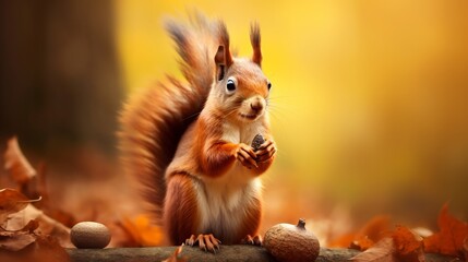 Squirrel, Autumn, Wildlife, Fall, Forest, Gathering, Nuts, Cute, Vibrant, Wallpaper, Winter, Season, Furry, Adorable, Nature, Outdoor, Playful, Scene, Colorful, Small, Whiskers, Nutshell, Animal, Clos