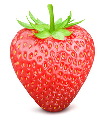 Fresh organic strawberry with leaves isolated clipping path