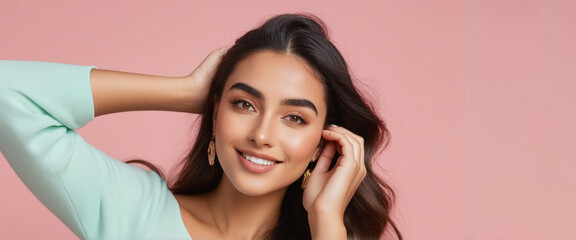 Naklejka premium Beautiful Moroccan good woman nice fashion half body eye contact