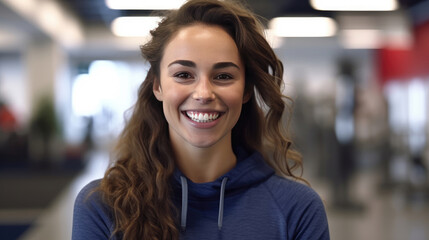A cheerful and smiling female sports teacher at the fitness center