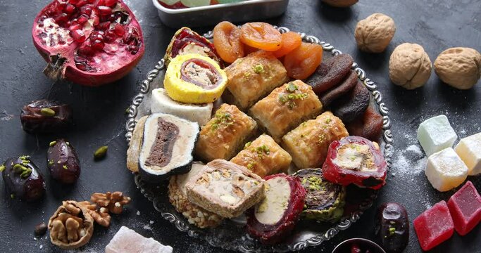 Assorted middle eastern sweets. Traditional arabic  desserts, Ramadan sweets