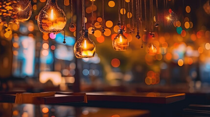 A restaurant adorned with abstract bokeh lights