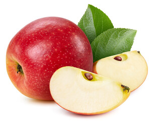 Fresh red apple leaf isolated on white