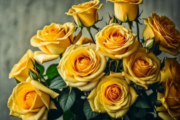 a bouquet of yellow roses on a light gray background