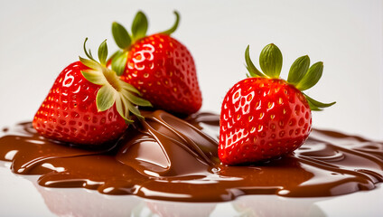 Fresh strawberries covered in chocolate design