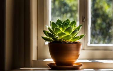 A solitary succulent basking in the warmth of a sunlit kitchen window, a portrait of simplicity and growth.

