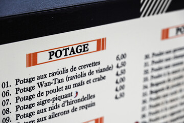 Horeca carte restaurant brasserie menu potage