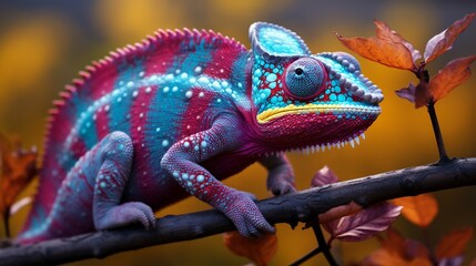 Adaptive Chameleon Changing Colors Cautiously to Blend - obrazy, fototapety, plakaty