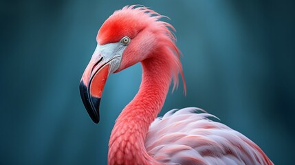 Closeup of a Single Pink Flamingo in All its Elegance - obrazy, fototapety, plakaty