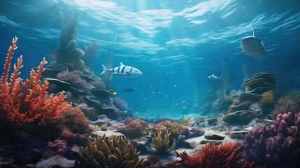 Fototapeta na wymiar Vibrant underwater coral reef scene.