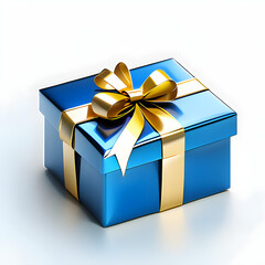 3d icon of a blue gift box with gold wrapping ribbon, Birthday, celebration, etc.