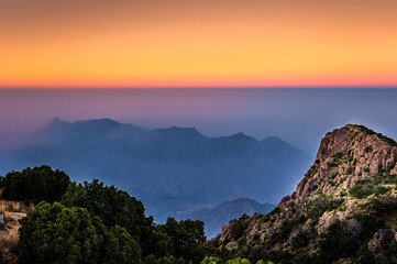 Discover the beauty of Saudi Arabia. Extraordinary landscape of the Asir Mountains, Sarawat mountain range in Billasmar area.
