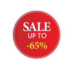 Red label Sale up to 65%, sale sign, sale button