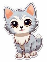 Funny Kitten sticker in cartoon style on white background isolated, AI