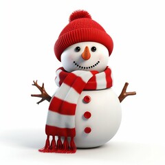 Cheerful Snowman with Red Winter Accessories. Generative ai