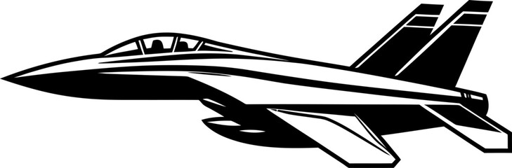 Fighter jet silhouette in black color. Vector template for laser cutting.