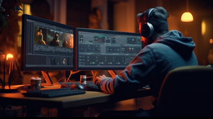 The editor is editing the video at the computer
