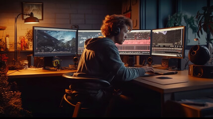 The editor is editing the video at the computer