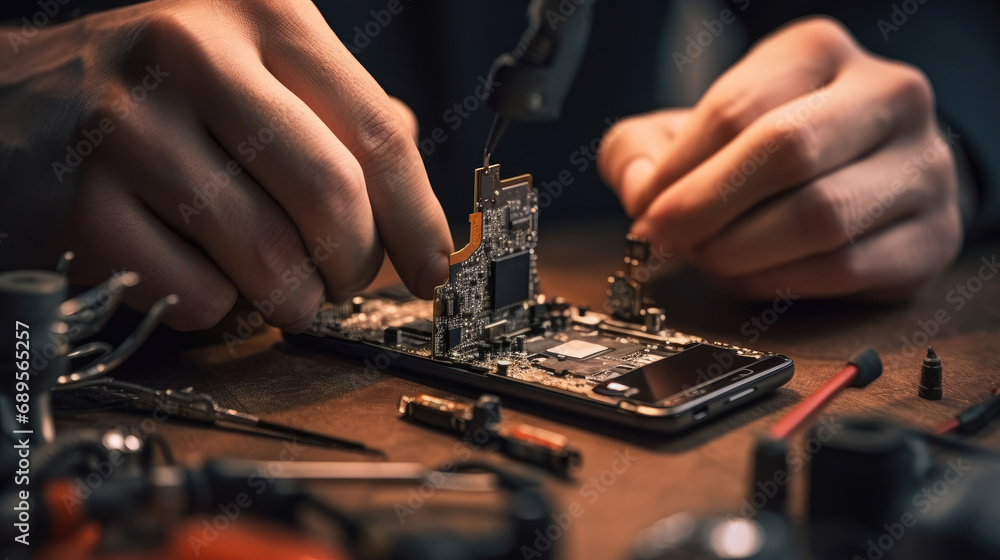 Wall mural a technician repairing a broken smartphone