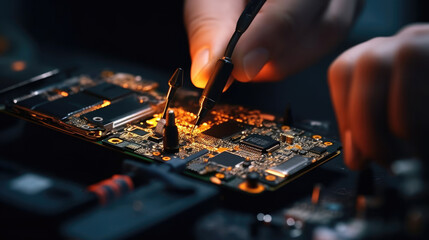 A technician repairing a broken smartphone