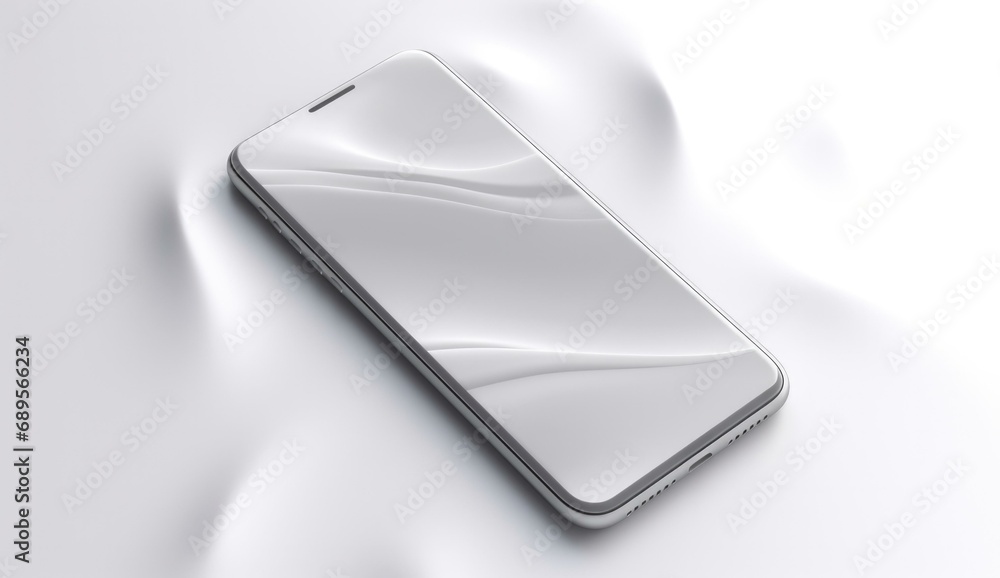 Poster an on a white surface with a smartphone. generative ai.