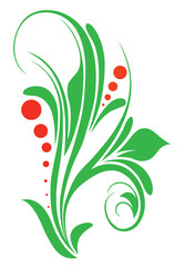 Illustration of a floral ornament with red berries and leaves on a white background