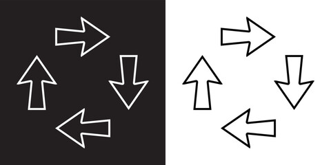 Arrows in different direction icon vector. Four Arrows icon sign symbol in trendy flat style. Recycling vector icon illustration isolated on black and white background