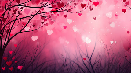 valentine day background with tree and hearts 