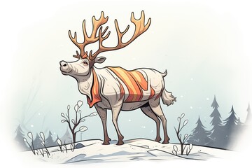 caribou with large antlers standing on snowy hill