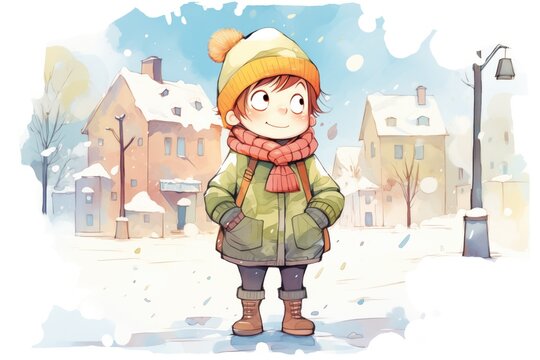 child bundled up in winter clothes, observing the snowfall
