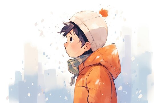 profile of a child against snowfall