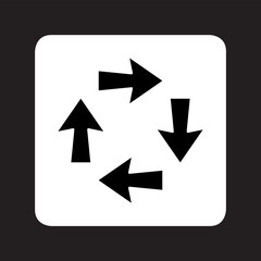 Arrows in different direction icon vector. Four Arrows logo design. Recycling vector icon illustration in square isolated on black background
