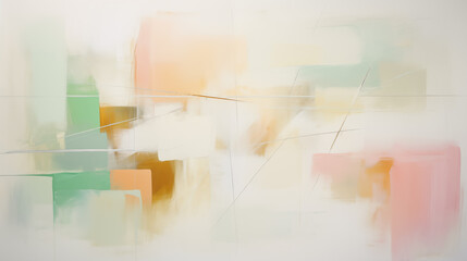 Obraz premium Abstract oil painting made out of lines, tranquil serenity, muted tones, kinetic artwork, bold brush strokes, transparency and opacity, precisionist lines and shapes